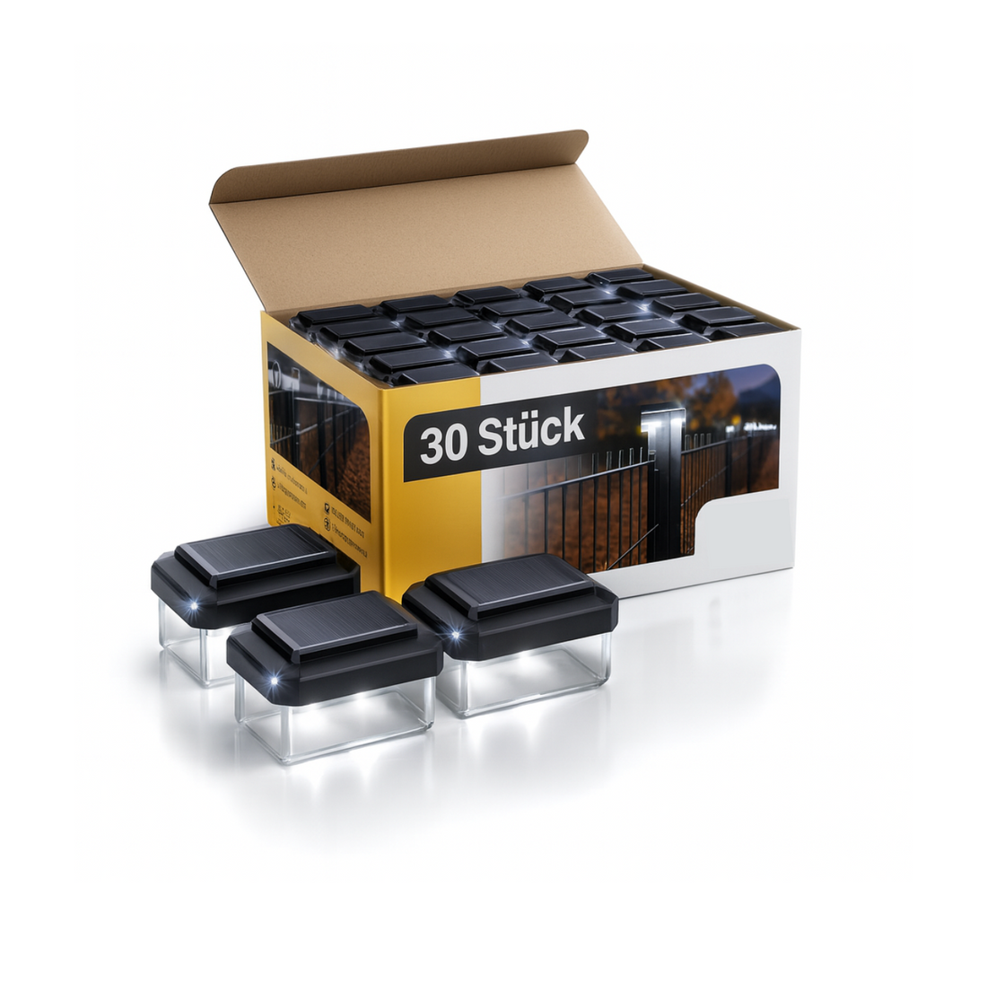 6040 Solar Zaunleuchte LED - Zaun Beleuchtung | Doppelstabmattenzaun | 30 Stück